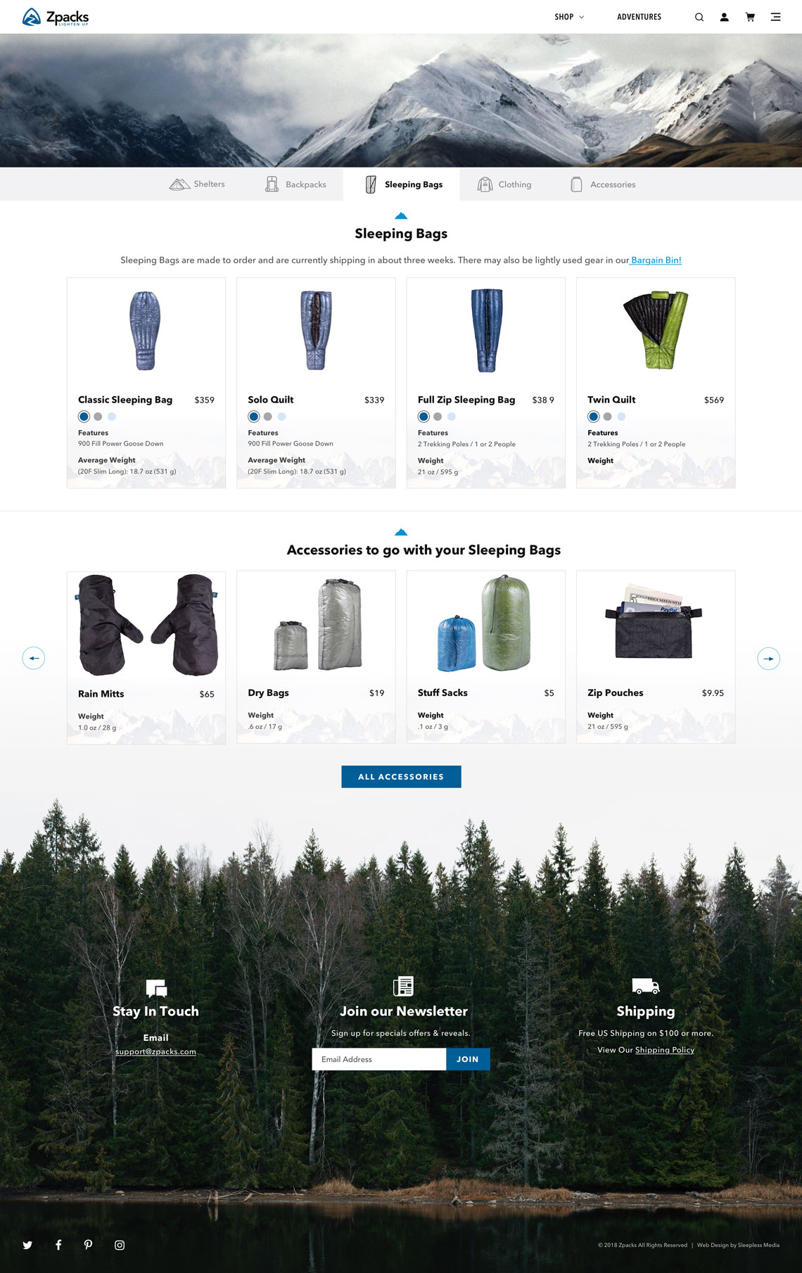 ZPacks Shop Category Page