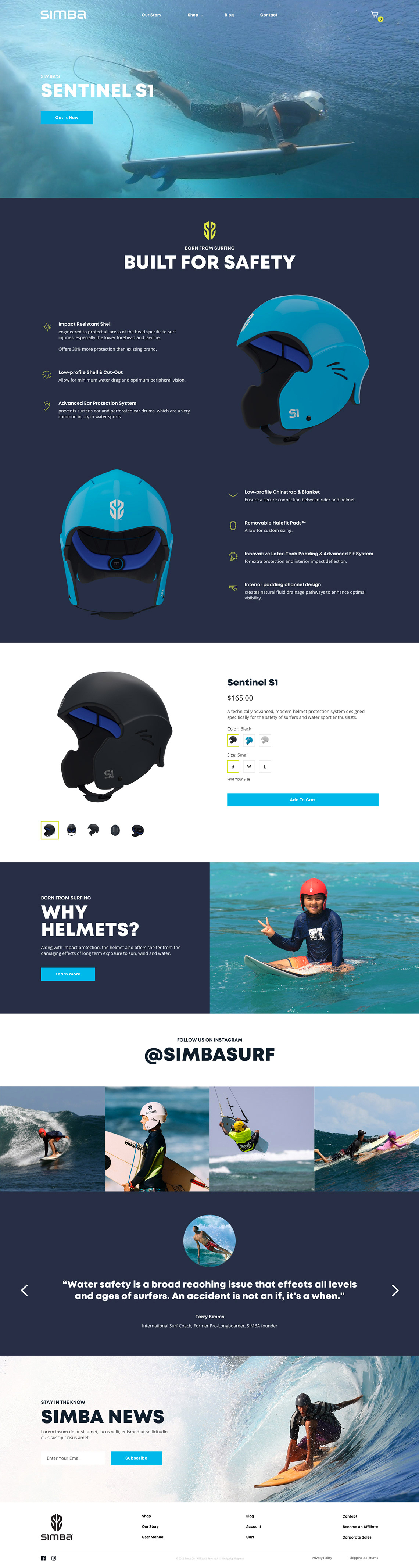 SLEEPLESS | Simba Surf Helmets - web design and custom Shopify theme.