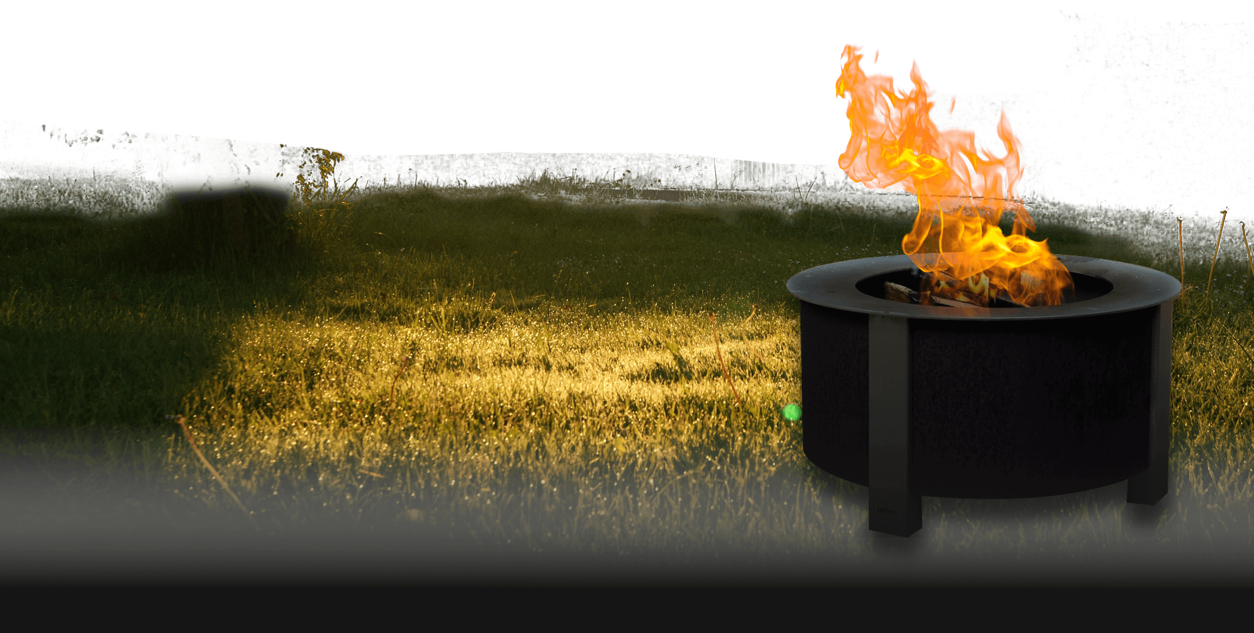 Firepit on golden lit grass