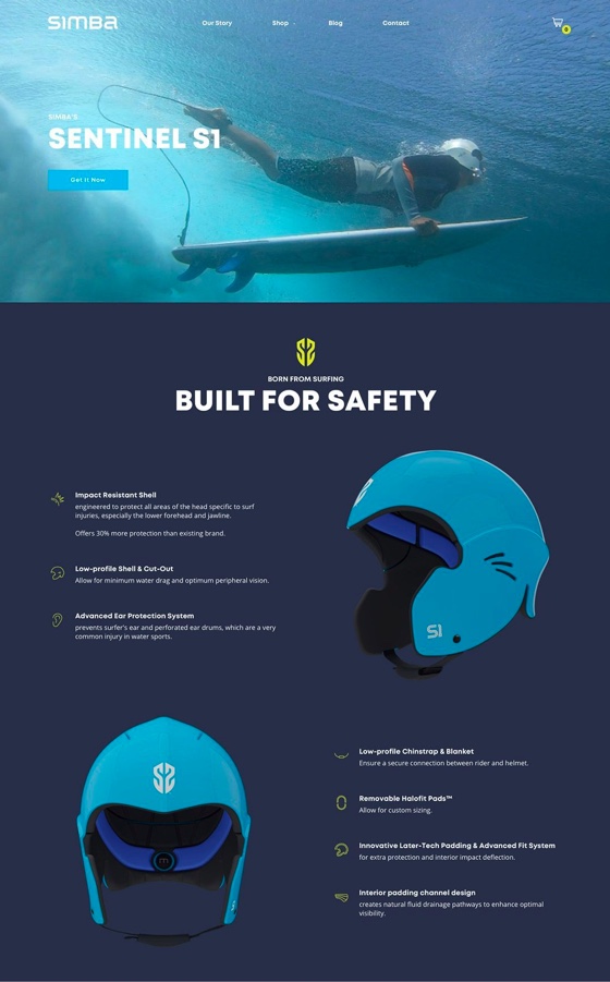 Simba Surf Helmets Shopify Theme Design